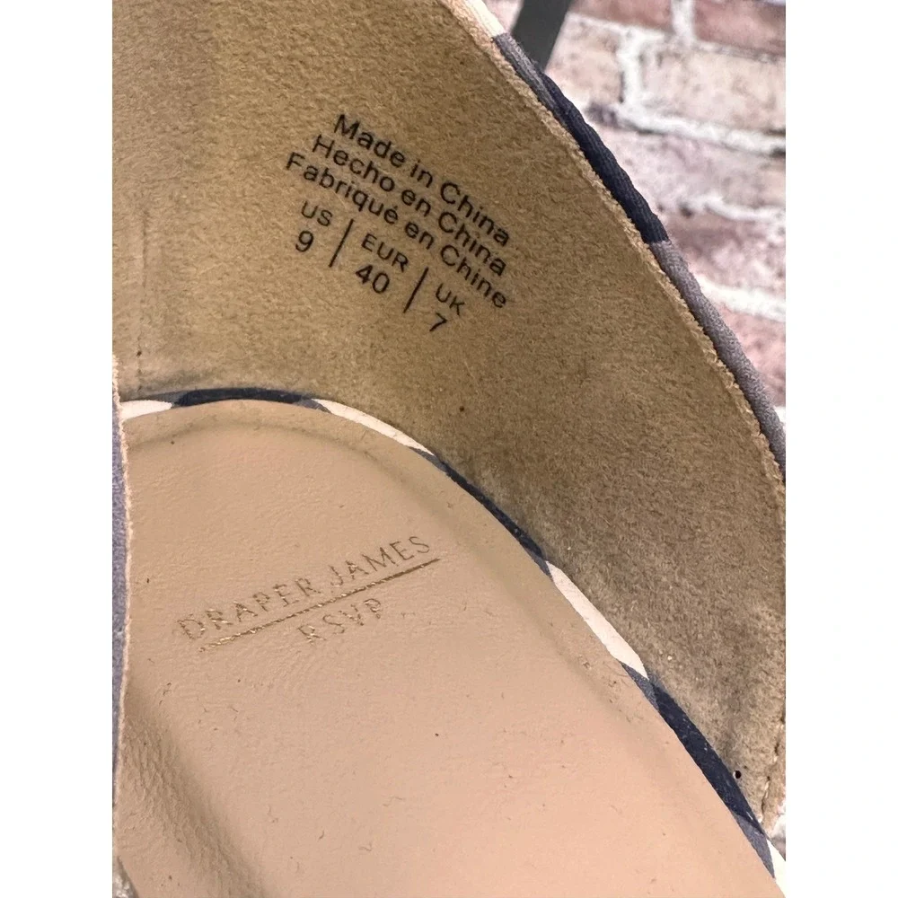 Draper James RSVP Navy Gingham Ruffle Espadrille Wedge Sandals Womens 9 Buffalo